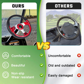 RASTP Club Car Precedent red steering wheel enhances style and comfort.