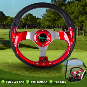 RASTP vinyl leather wrapped red steering wheel offers comfortable grip.