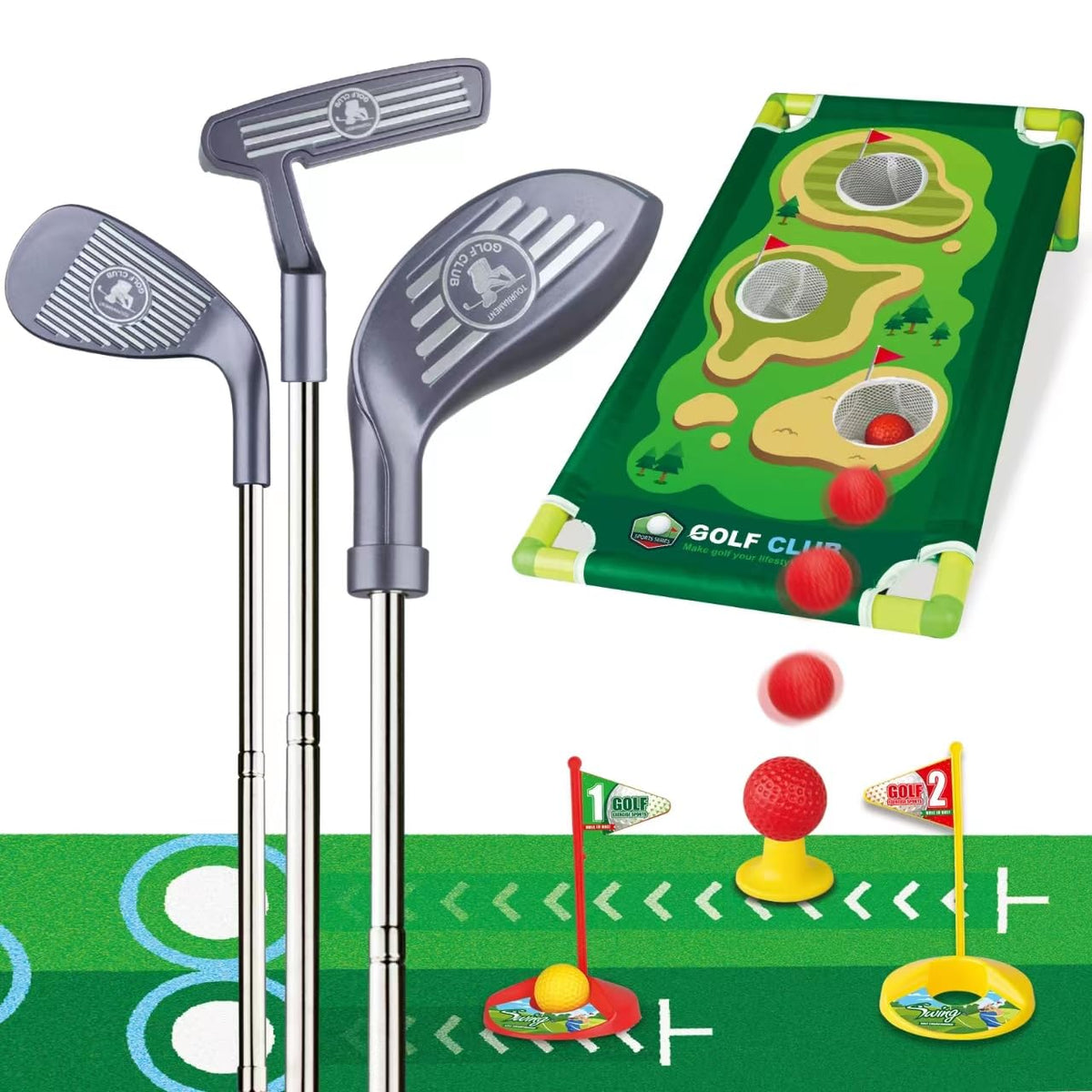 RCROKS toddler golf clubs with retractable shaft for easy storage and adjustable fit.