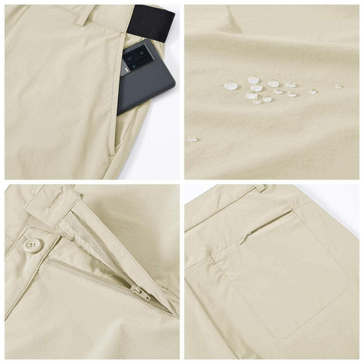 Khaki Rdruko golf pants shown in front view for versatile wear.