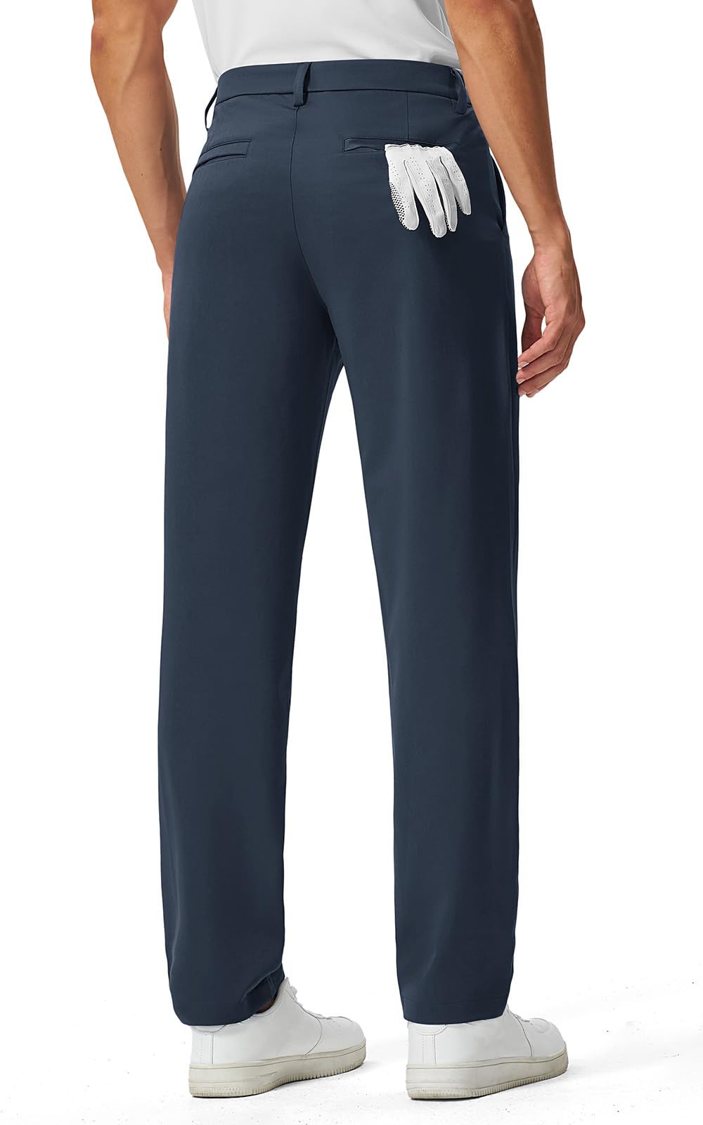 Rdruko men's golf pants navy back pockets secure storage for gloves or tees