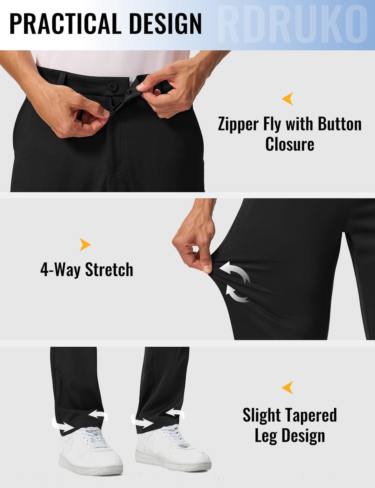 Rdruko men's golf pants stretch 30-inch inseam option displayed