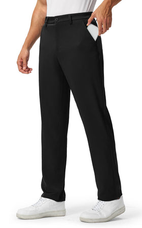 Rdruko men's golf pants stretch back view with secure pocket layout