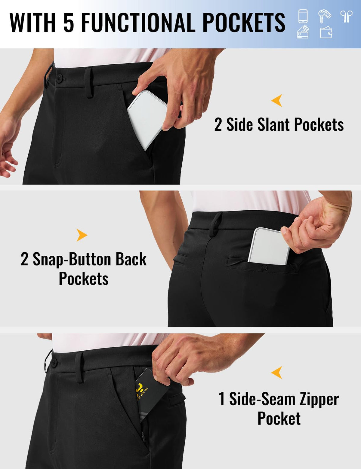 Rdruko men's golf pants stretch button fly and belt loops for secure fit
