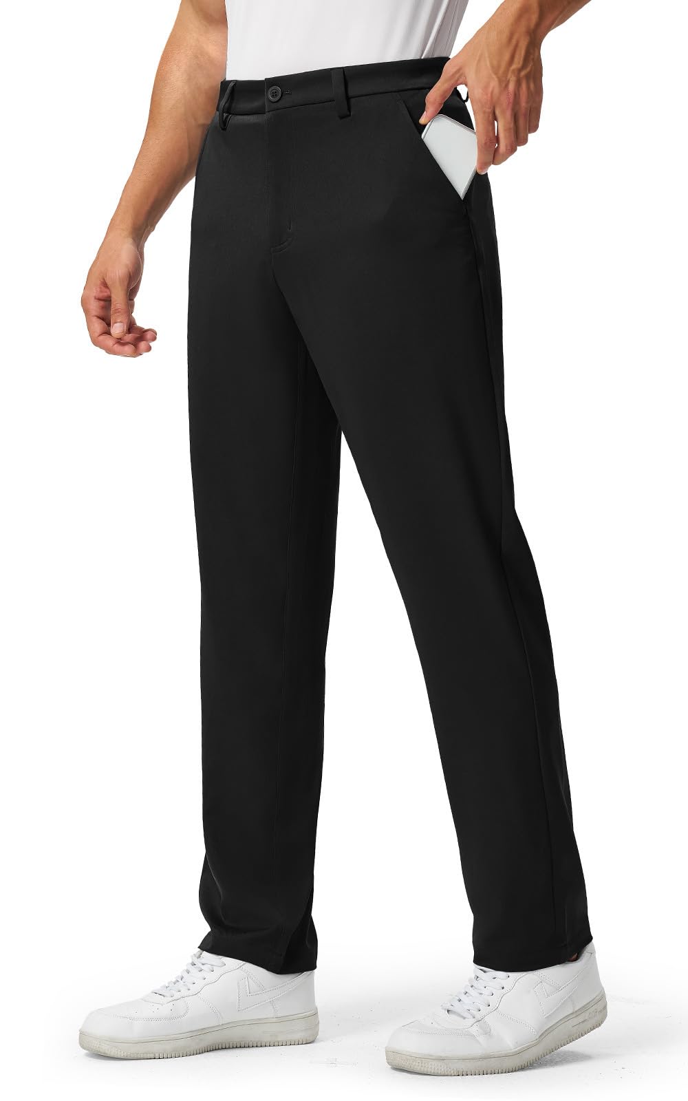 Rdruko men's golf pants stretch pocket detail, deep side pocket close view for essentials