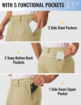 Rdruko men's golf pants stretch zip fly with button closure for durability.