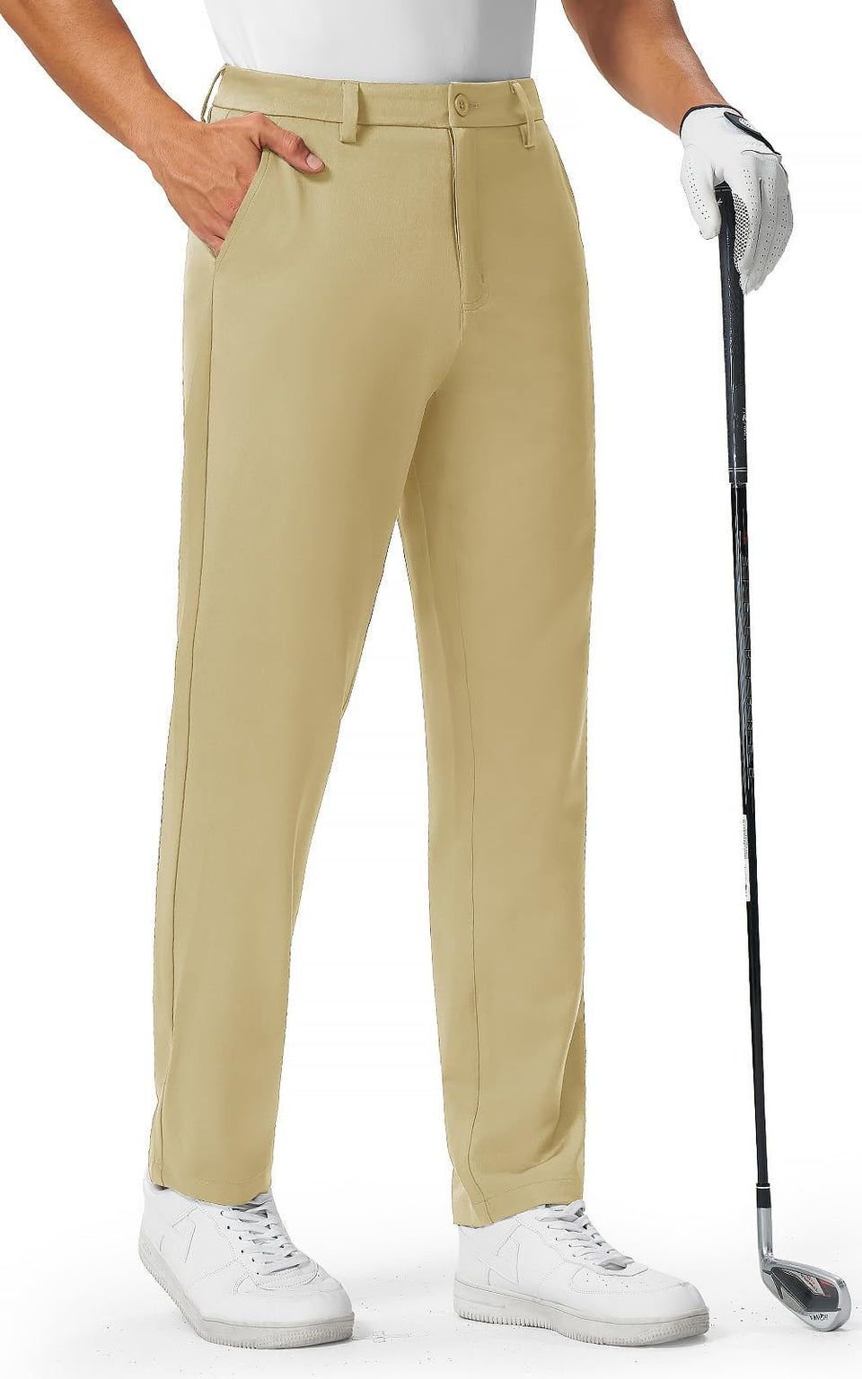 Rdruko men's golf pants demonstrate stretchy lightweight fabric for all-day comfort on the course.
