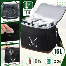 Reallnaive black cooler bag shown on a golf cart with durable exterior
