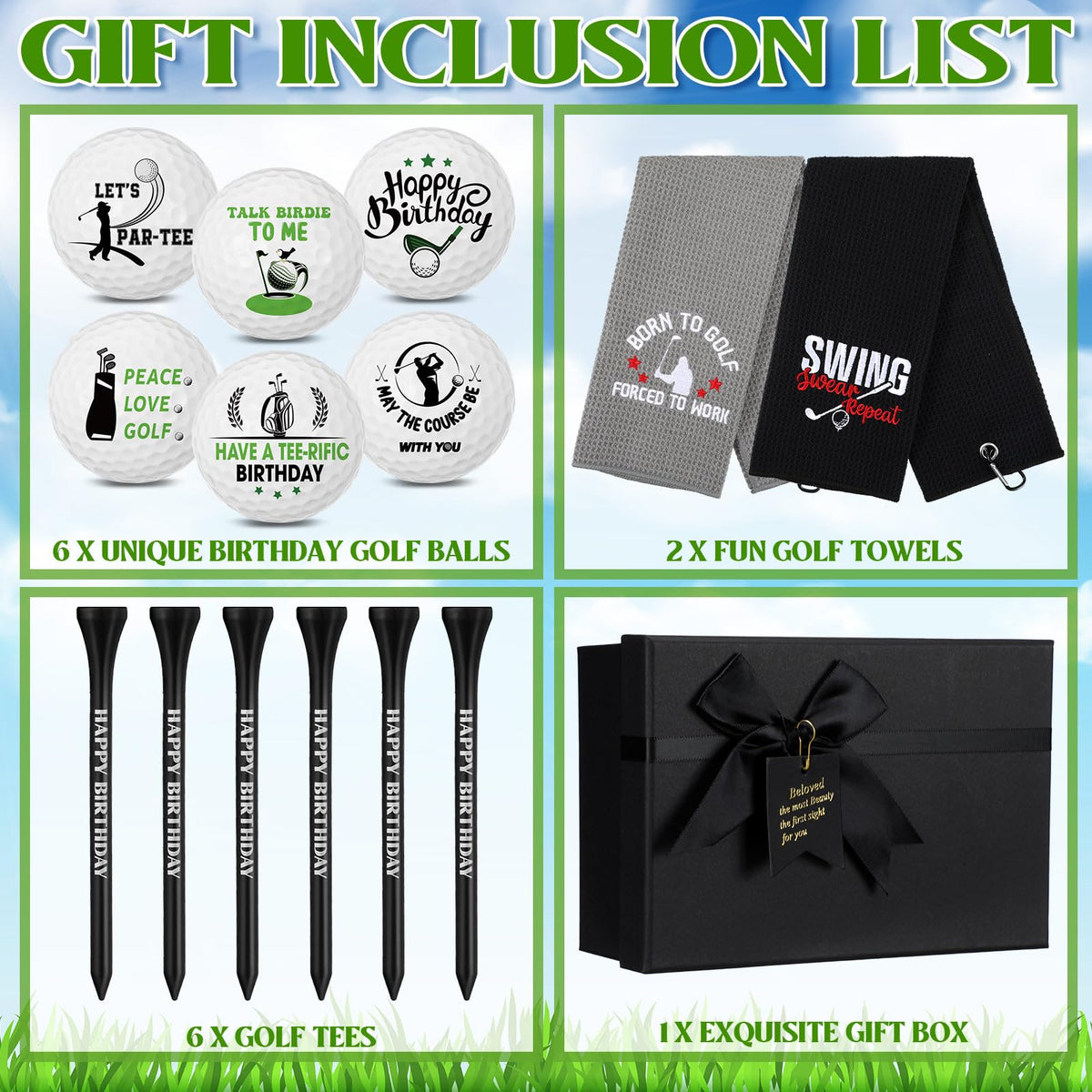 RealSpring gift box showcasing a fun birthday golf gifts