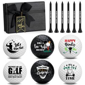 Realspring happy birthday golf balls on display with festive designs for celebrations on the course
