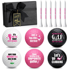 RealSpring Happy Birthday golf balls with pink designs for a fun celebration.