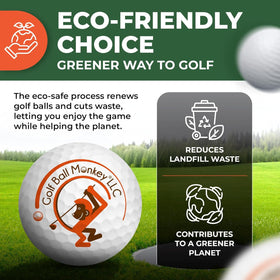 Recycled and sanitized AVX balls packaging highlighting eco-friendly golf gear.