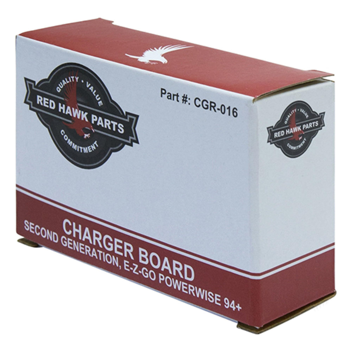 Red Hawk CGR-016 charger board side view, easy installation in golf carts.
