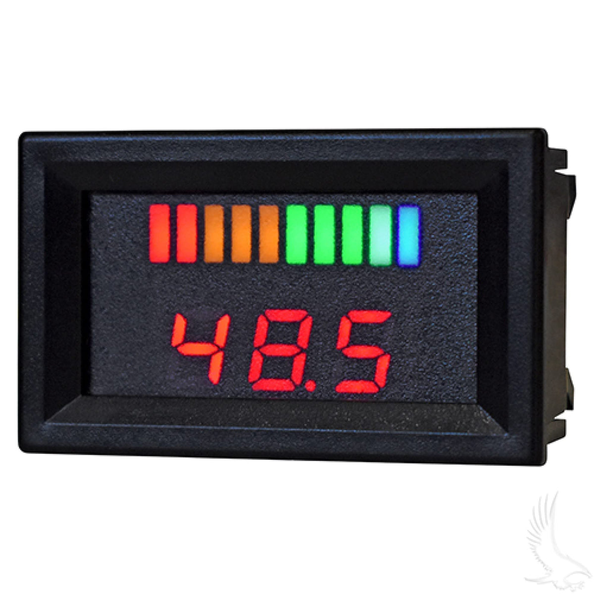 Red Hawk CGR-135 charge meter on golf cart dashboard for clear battery status.