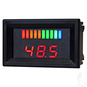 Red Hawk CGR-135 charge meter on golf cart dashboard for clear battery status.