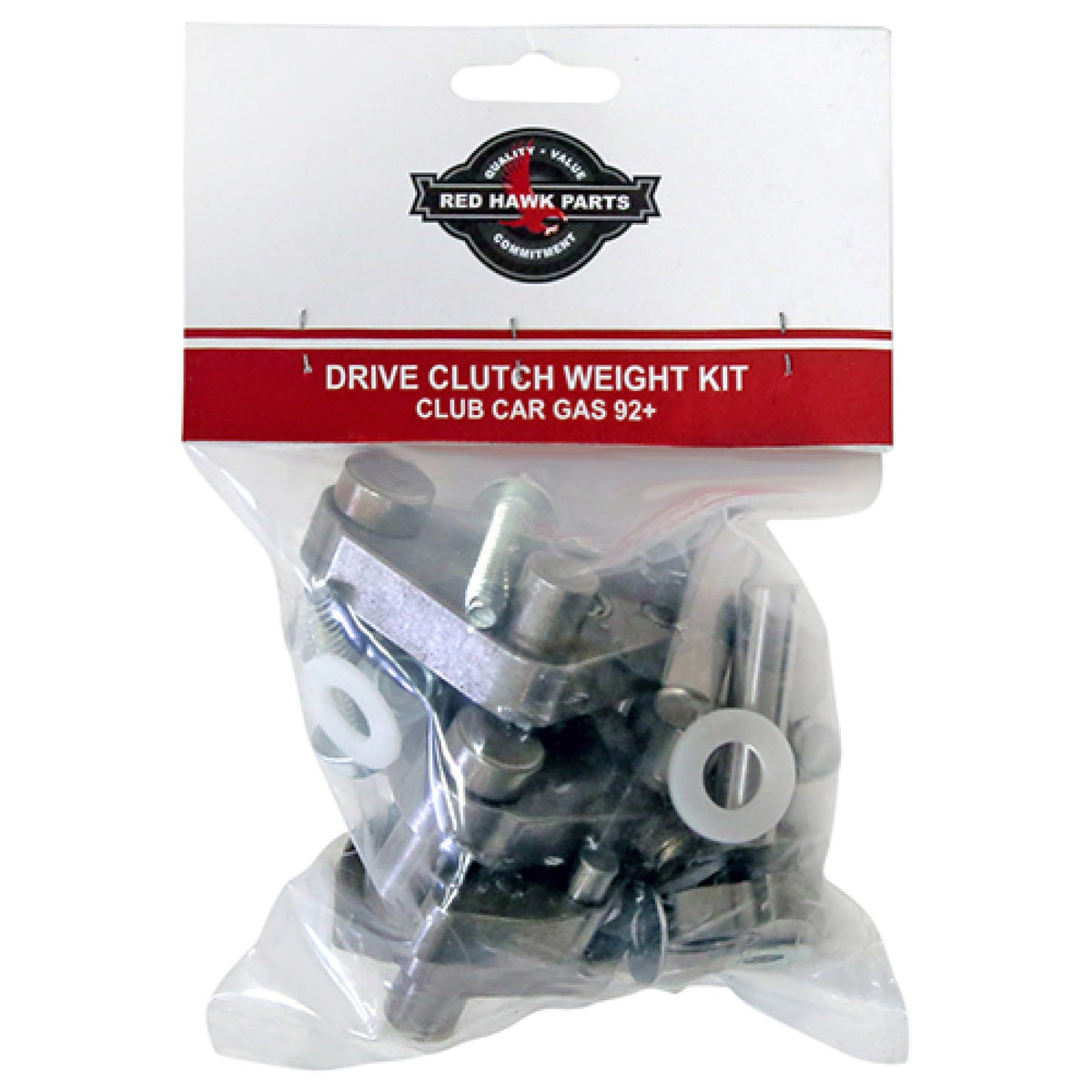 Red Hawk CP-0025 weight kit side view; precise fit for 1992+ Club Car gas carts.