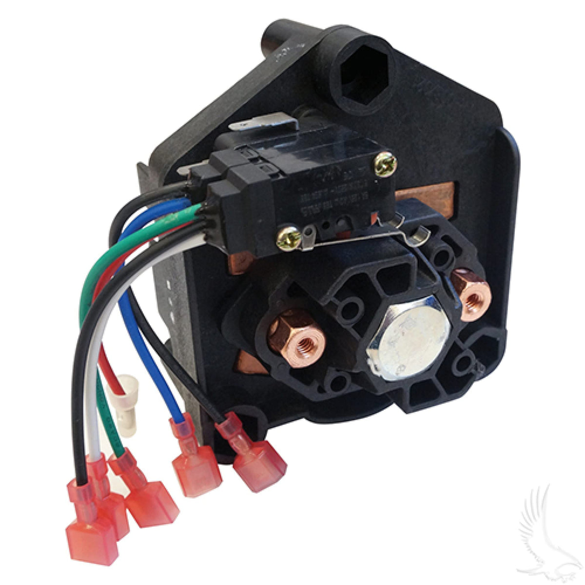 Red Hawk FR-021 forward/reverse switch closeup showing beefed-up durability for high-amp carts