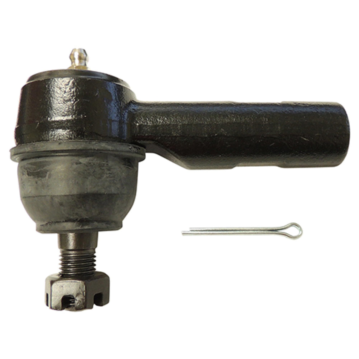Red Hawk STR-017 tie rod end angle view, compatible with EZ-GO 2001+ carts for reliable steering.
