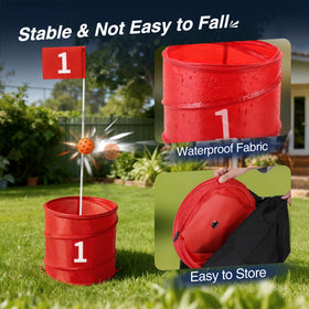 RedSwing Bucketgolf Game buckets closeup highlights sturdy design for lasting play.