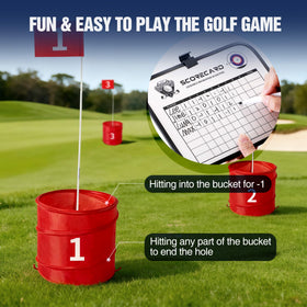 RedSwing Bucketgolf Game flagsticks and scoreboard emphasize competitive scoring.