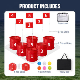 RedSwing Bucketgolf Game tee boxes illustrate ready-to-play setup.