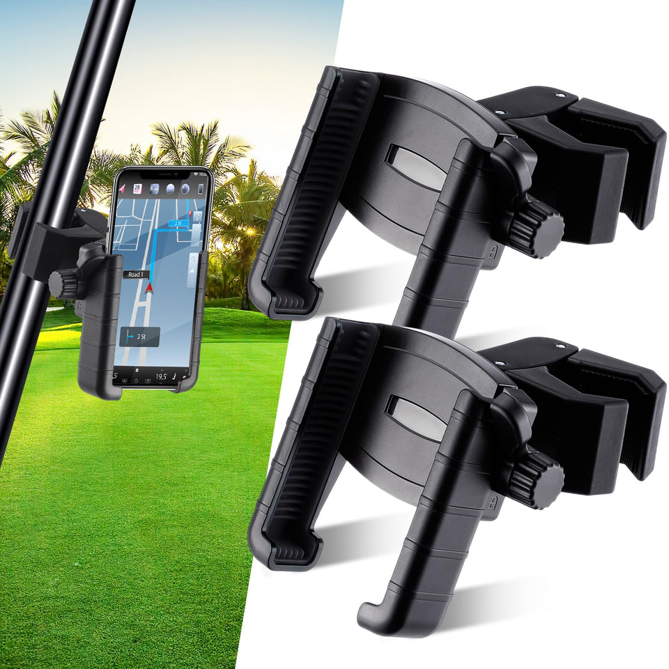 Relaxweex golf cart phone mount clip securing phones on any pole.