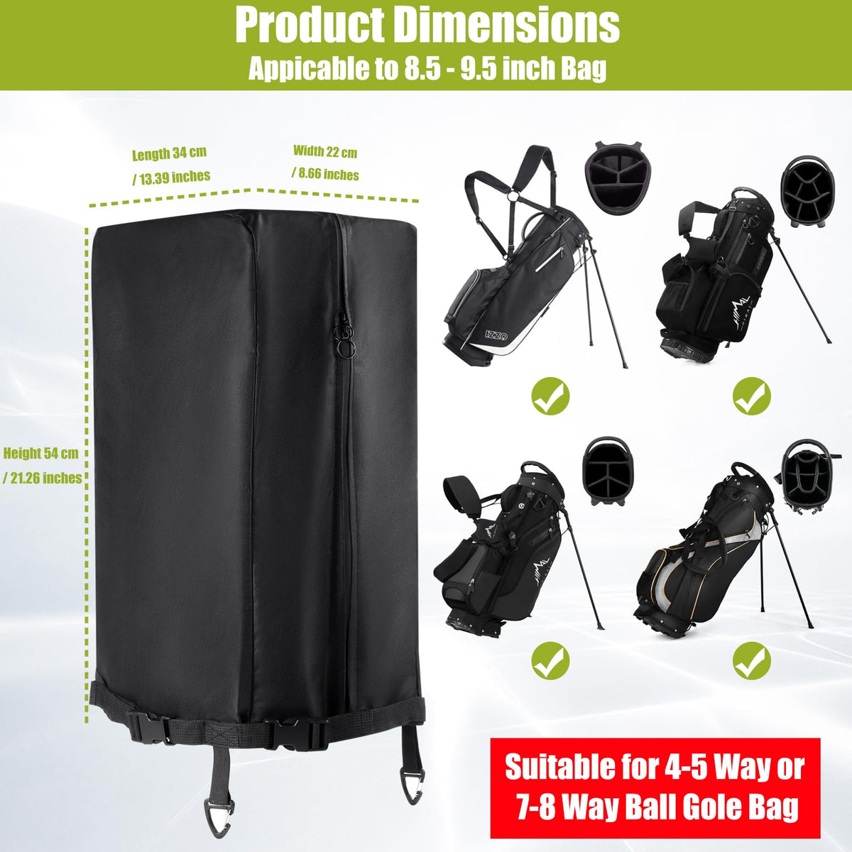 RELEDESA 600D golf bag rain hood cover back view provides protection