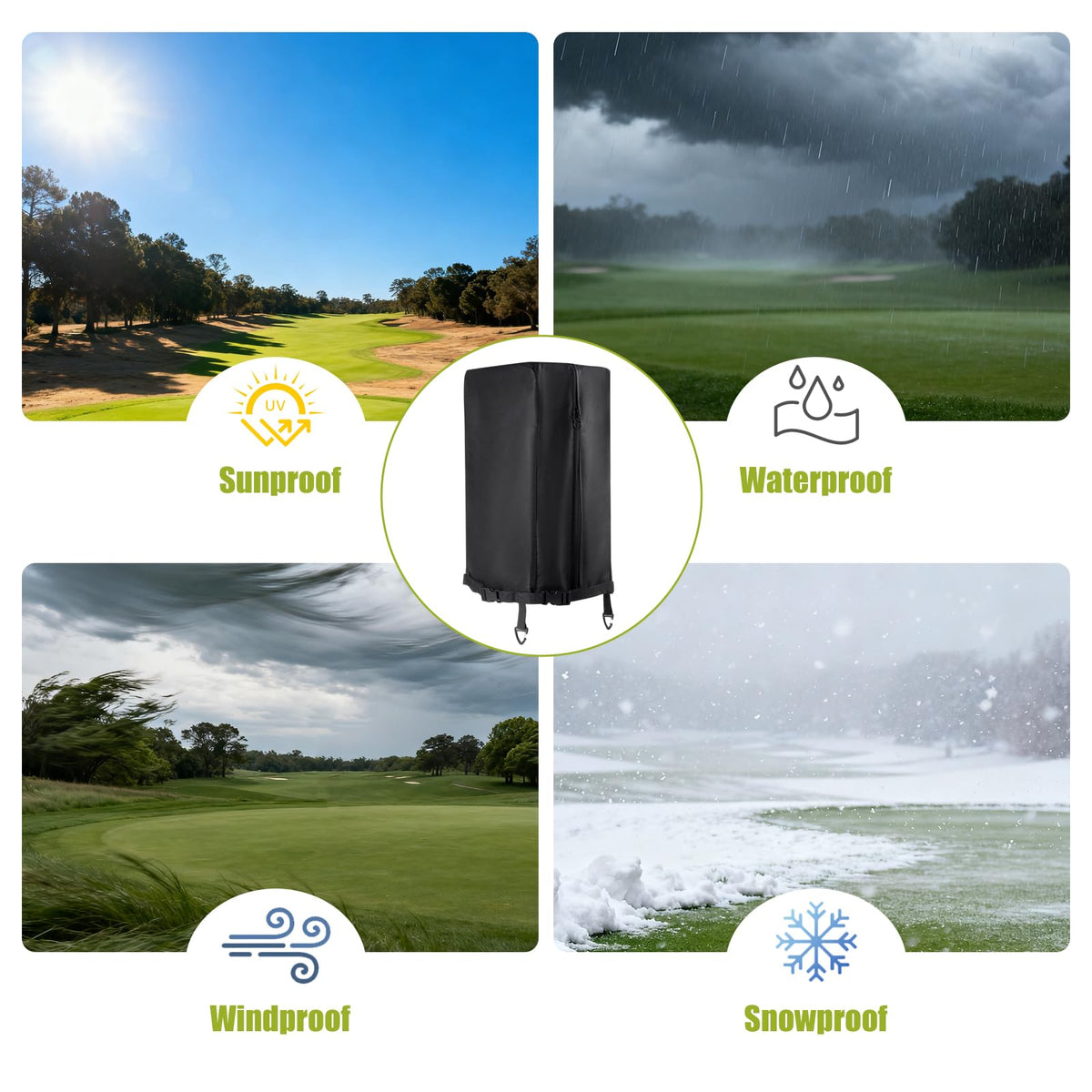 RELEDESA 600D rain hood folded for travel and compact storage