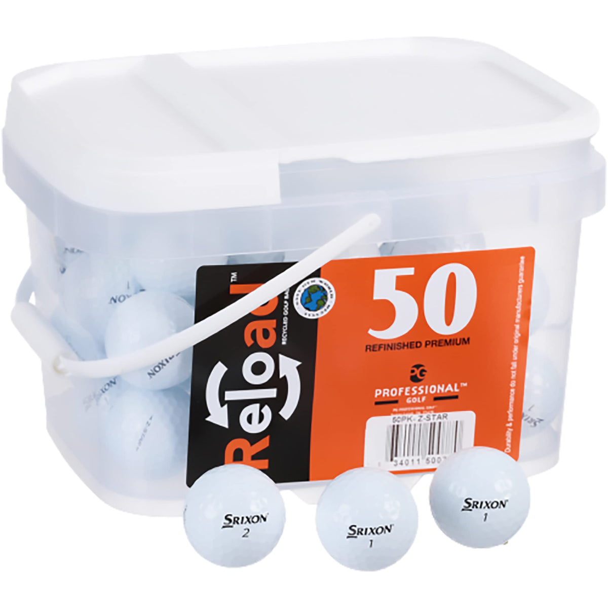 Reload 50 Srixon Q Star Tour pre-owned golf balls front pack view, great value for practice rounds.
