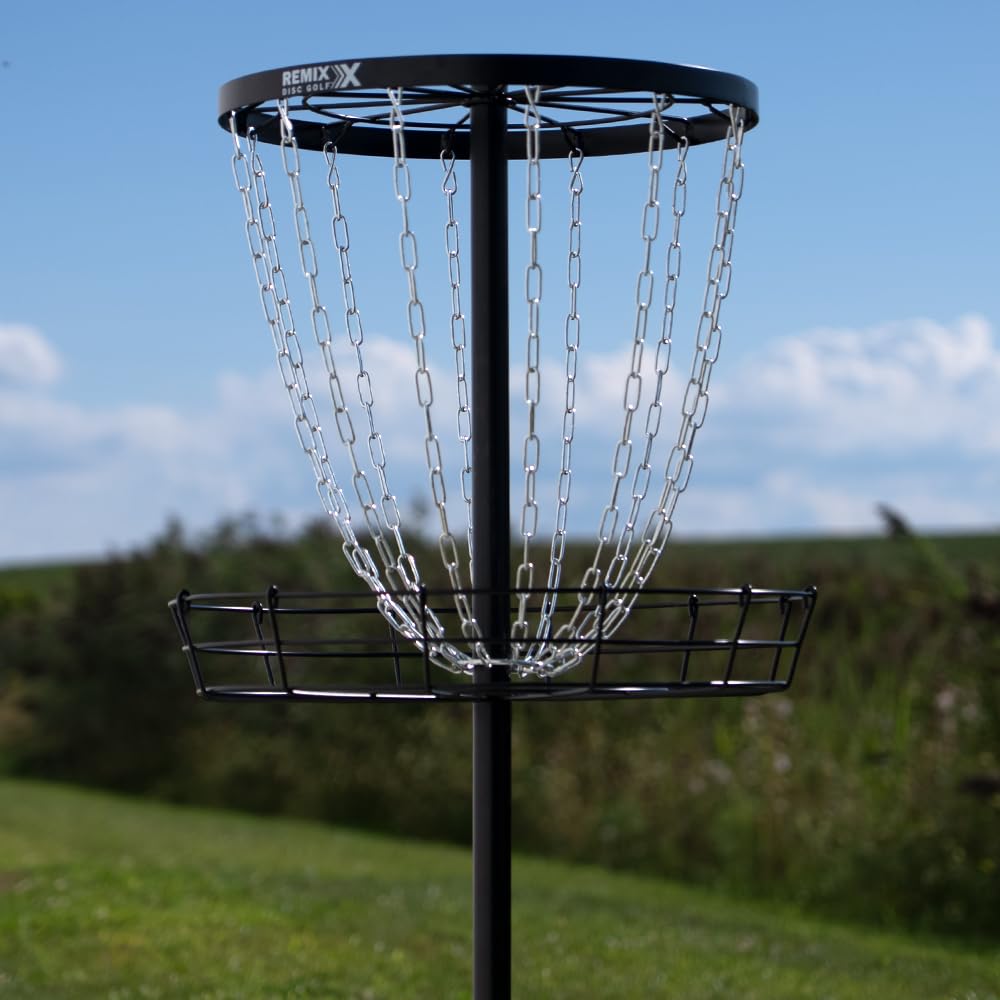 Remix Deluxe 12-Chain Basket placed in a backyard setup for practice.