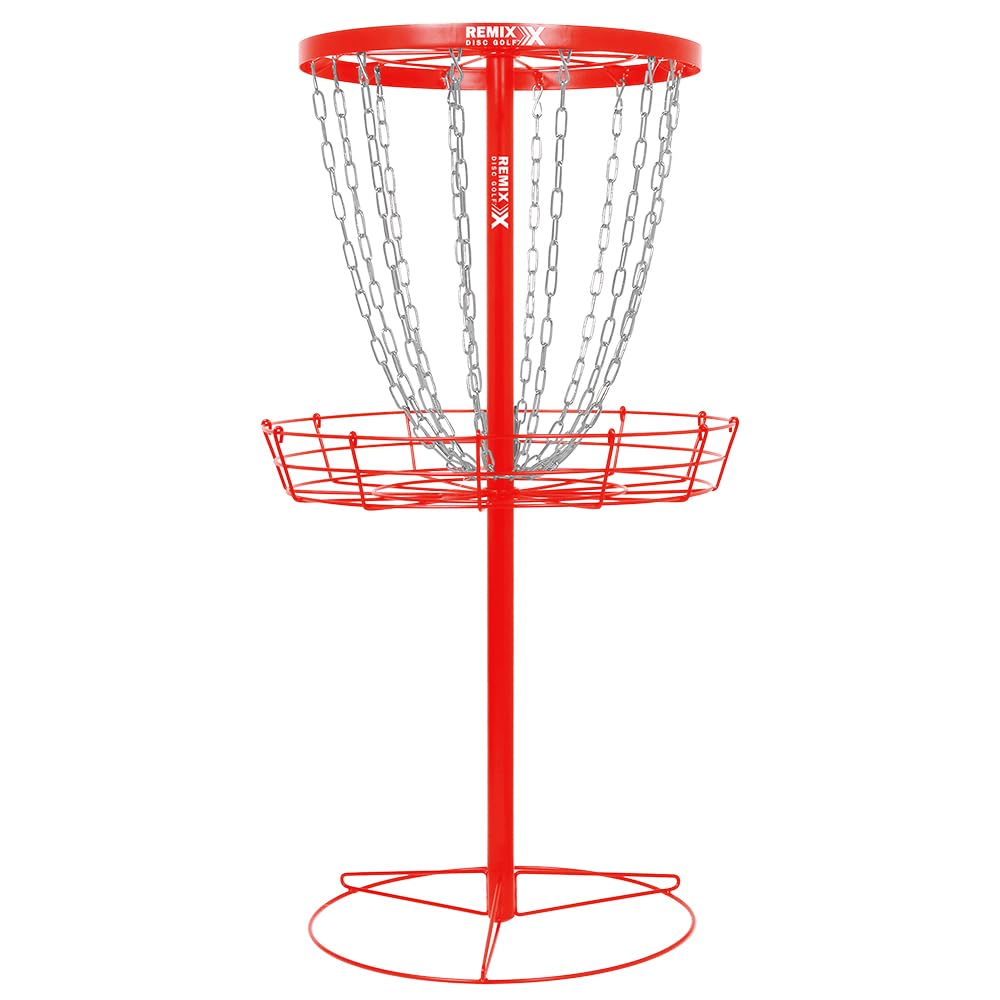 Remix Deluxe 12-Chain Basket in red, outdoor practice target ready for use.