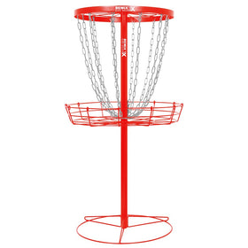 Remix Deluxe 12-Chain Basket in red, outdoor practice target ready for use.