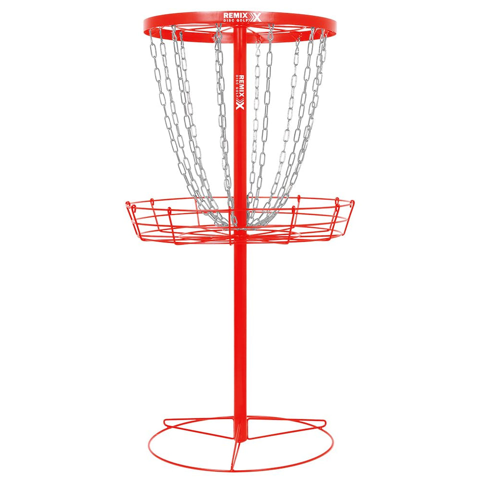 Remix Deluxe 12-Chain Basket in red, outdoor practice target ready for use.