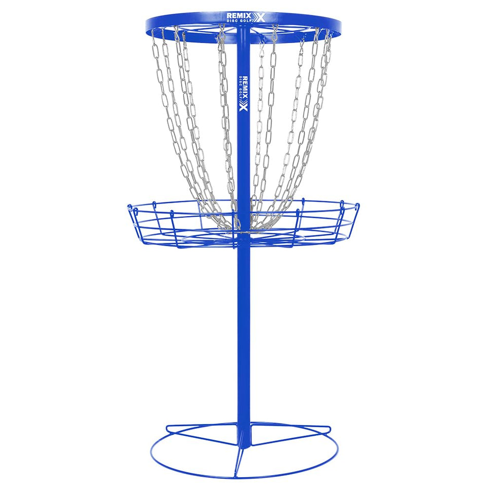 Remix Deluxe 12-Chain Basket front view highlights sturdy outdoor practice setup.