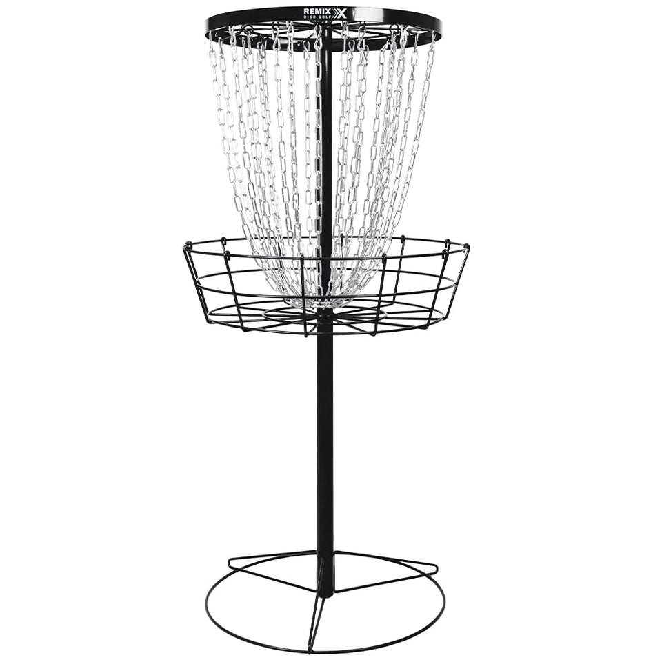 Remix Deluxe 24-Chain Basket front view reveals sturdy metal construction for outdoor practice.
