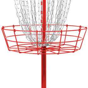 Remix Deluxe 24-Chain Basket red assembly view, easy setup without tools for quick practice.