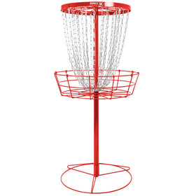Remix Deluxe 24-Chain Basket red front view, portable disc golf practice target.