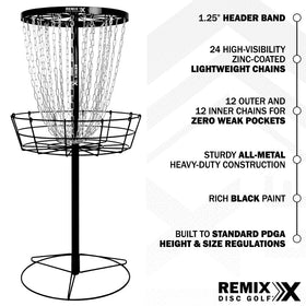 Remix Deluxe 24-Chain Basket side view highlights two-layer zinc-coated chains for durability.