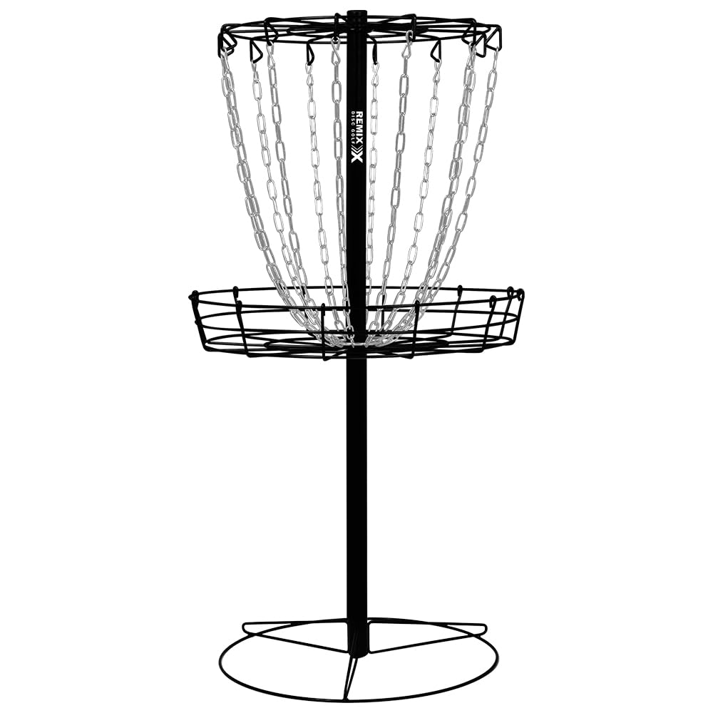 Remix Disc Golf Basket black side view, sturdy backyard practice target.