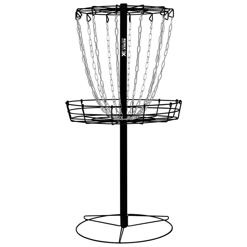 Remix Disc Golf Basket black side view, sturdy backyard practice target.
