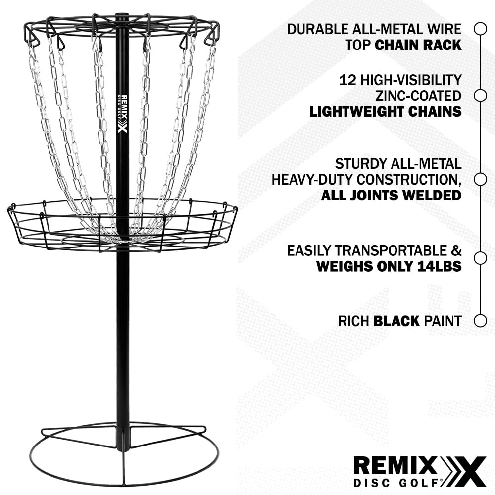 Remix Disc Golf Basket full setup in backyard for quick sessions.
