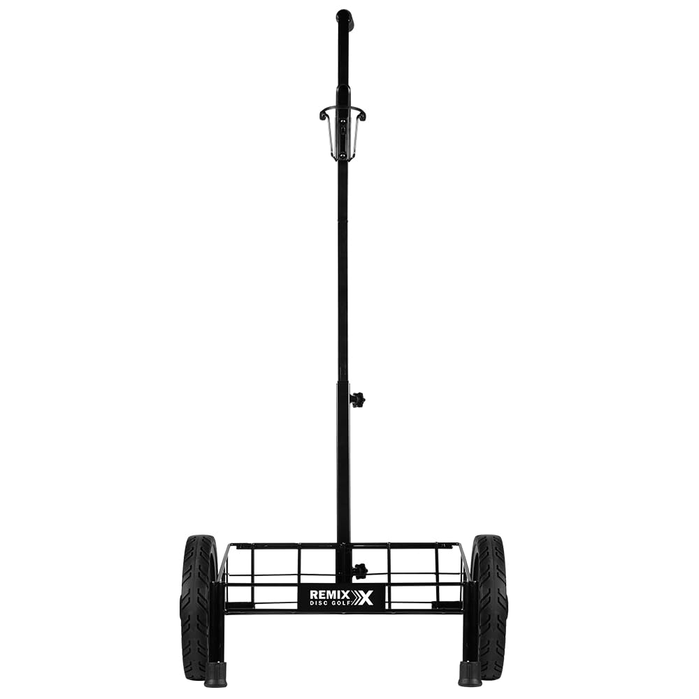 Remix Disc Golf Cart Black front view shows easy-access handle and compact profile