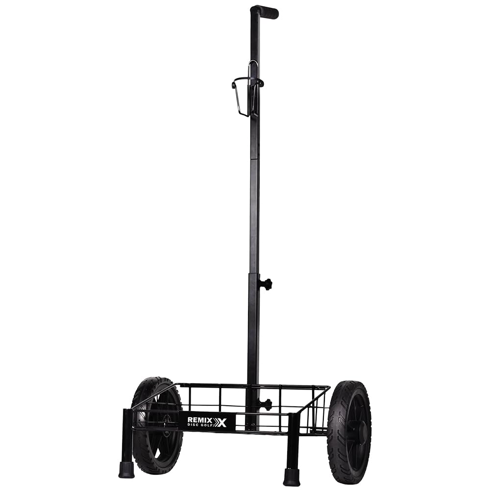 Remix Disc Golf Cart Black side view highlights portable design for on course performance