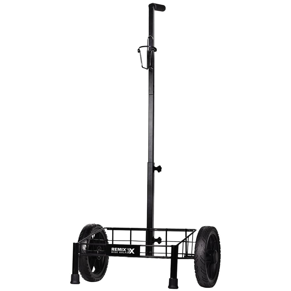 Remix Disc Golf Cart Black side view highlights portable design for on course performance