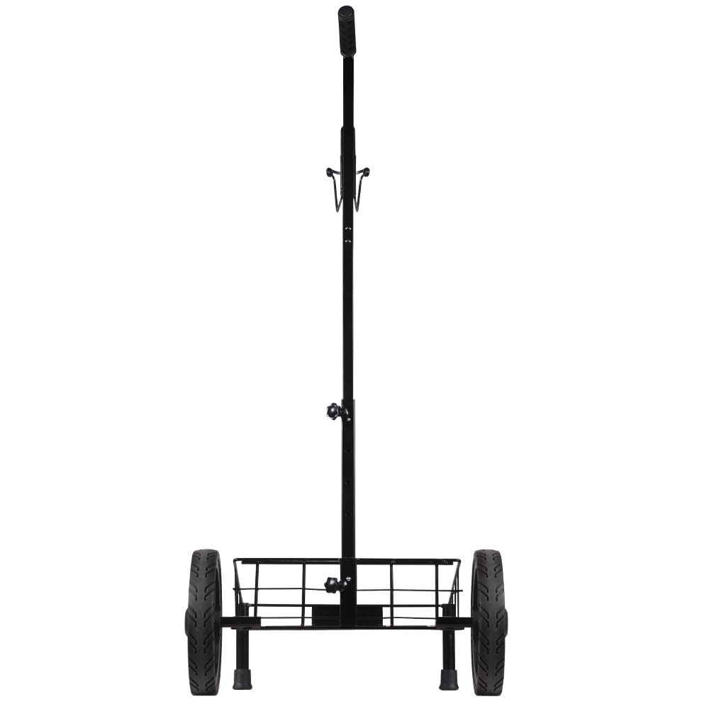 Remix Disc Golf Cart Black wheel detail emphasizes durable no-flat tires for rough terrain