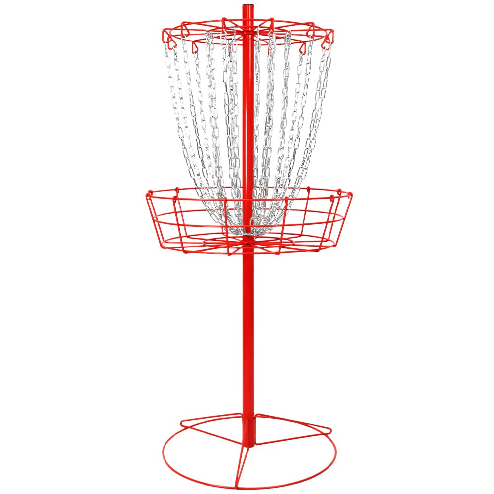 Remix Disc Golf Double Chain Basket red, front view, a durable backyard practice target