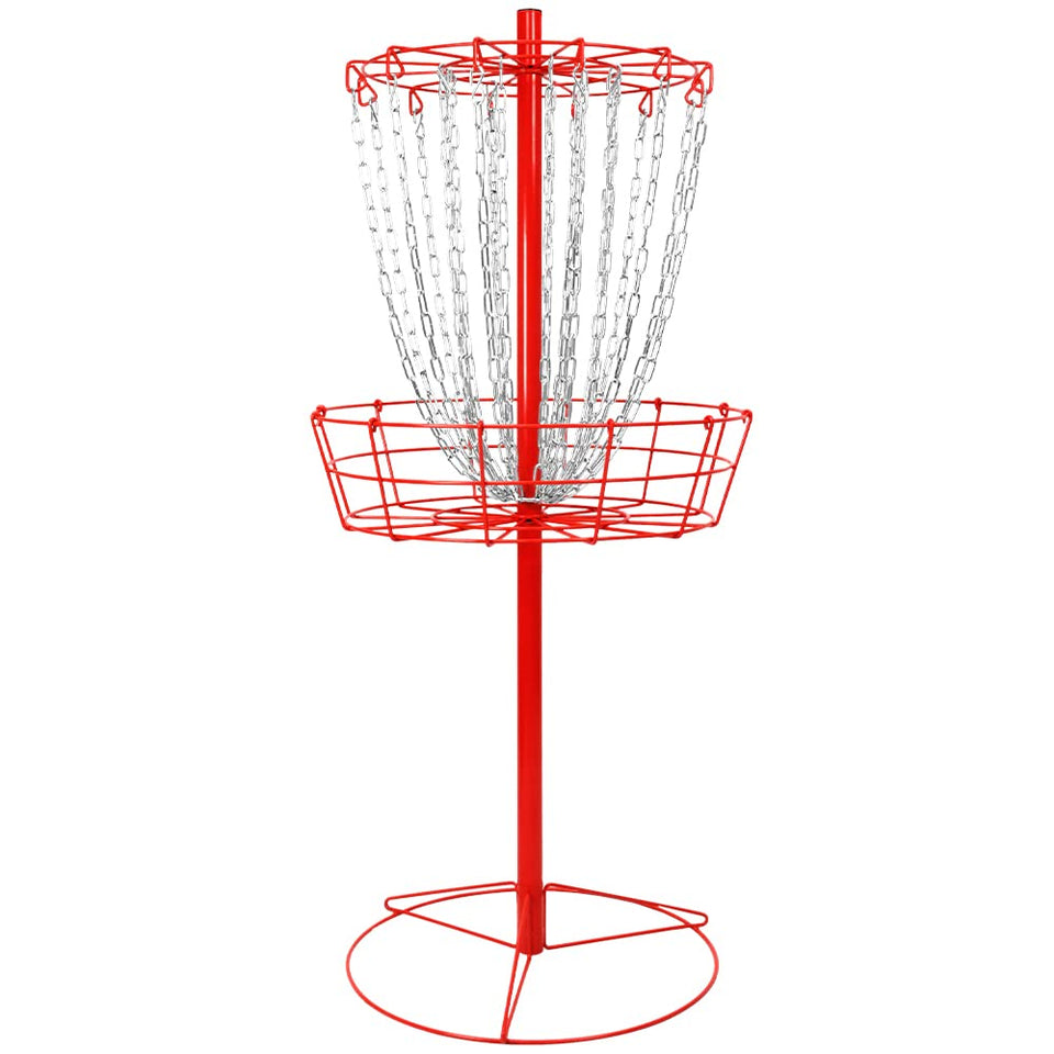 Remix Disc Golf Double Chain Basket red, front view, a durable backyard practice target