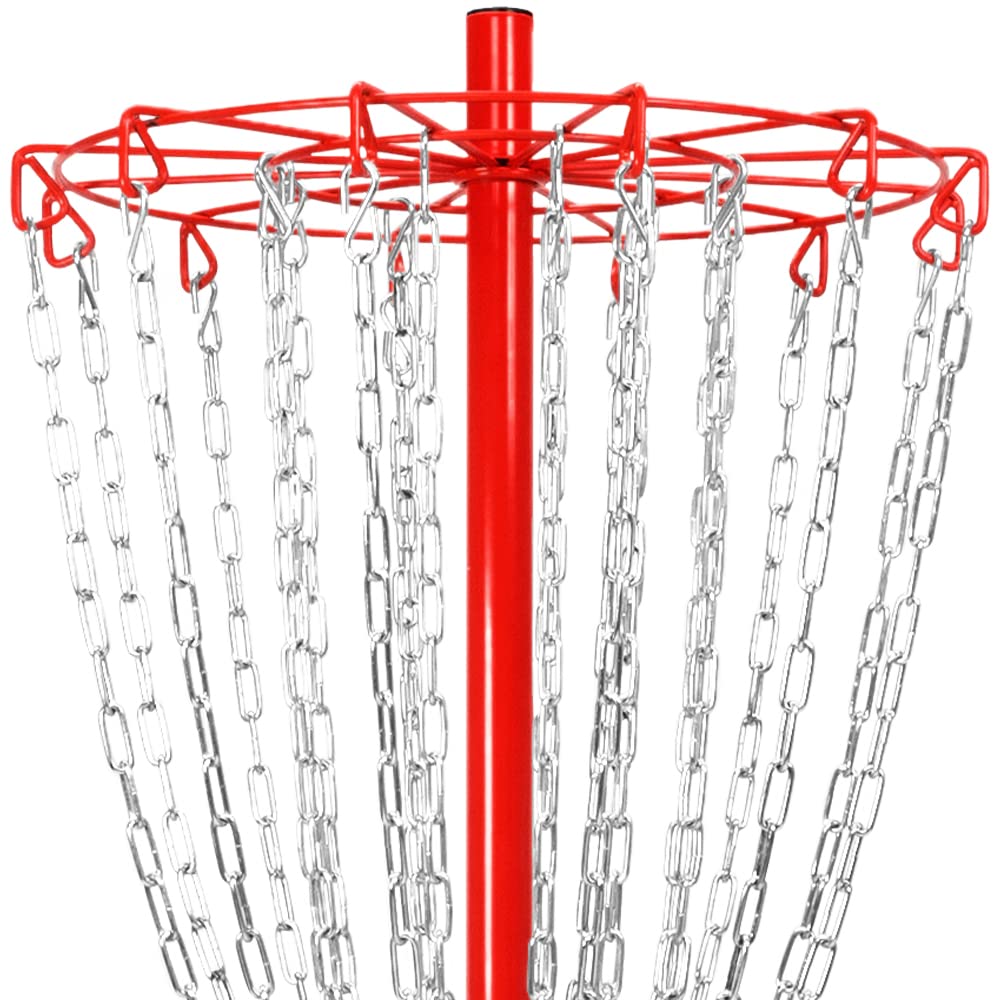 Remix Disc Golf Double Chain Basket red, in-yard setup, easy to relocate during practice