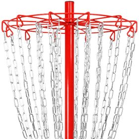 Remix Disc Golf Double Chain Basket red, in-yard setup, easy to relocate during practice