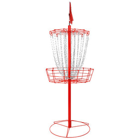 Remix Disc Golf Double Chain Basket red, side view, portable practice setup for anywhere